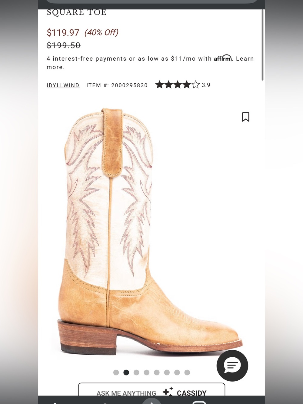 Idyllwind Ivory & Tan Western Cowboy Boot